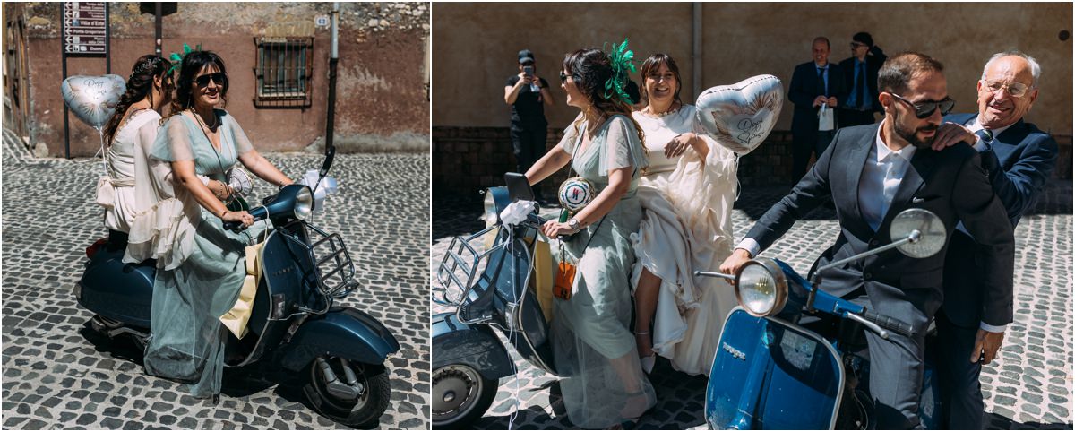 Arrivo della sposa con il papà e la sorella alla cerimonia di matrimonio a Tivoli