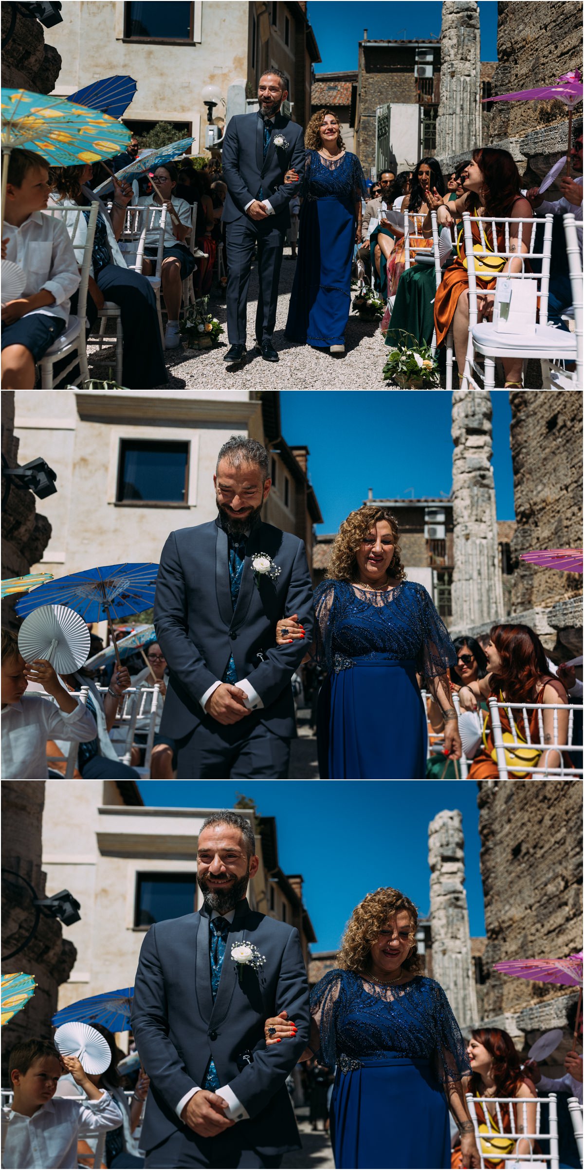 La sposa durante l'ingresso alla cerimonia alla Sibilla di Tivoli