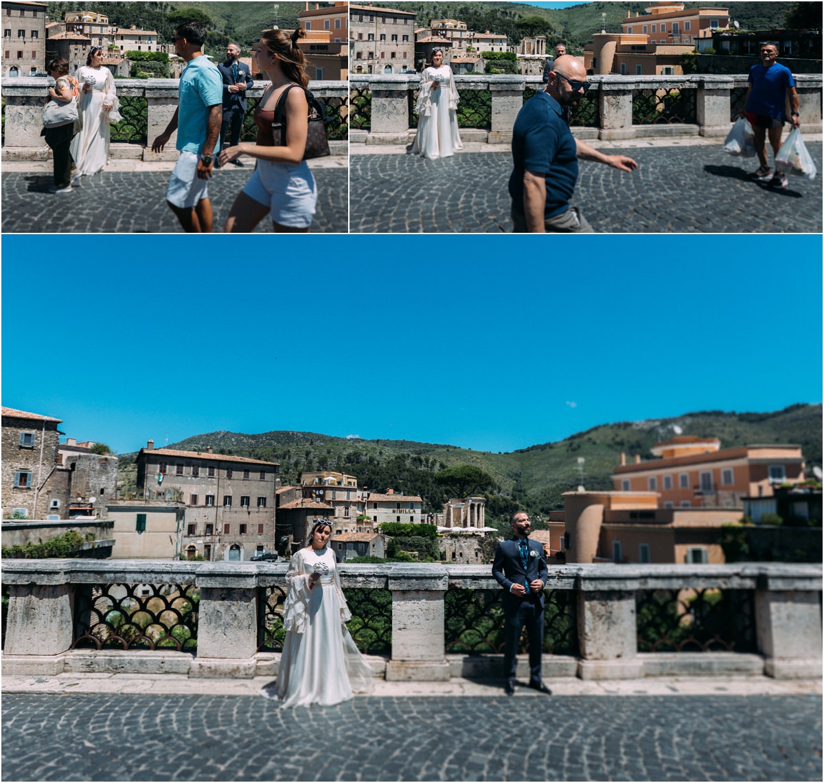 Gli sposi si fermano un attimo durante la passeggiata a Tivoli