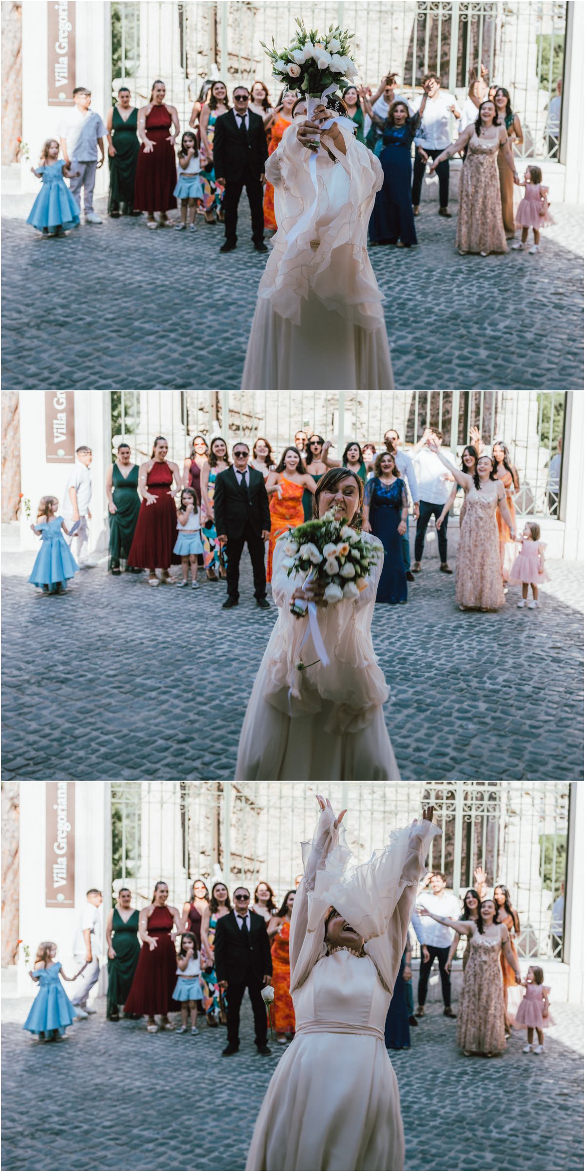 Il lancio del bouquet alla festa di matrimonio alla Sibilla di Tivoli