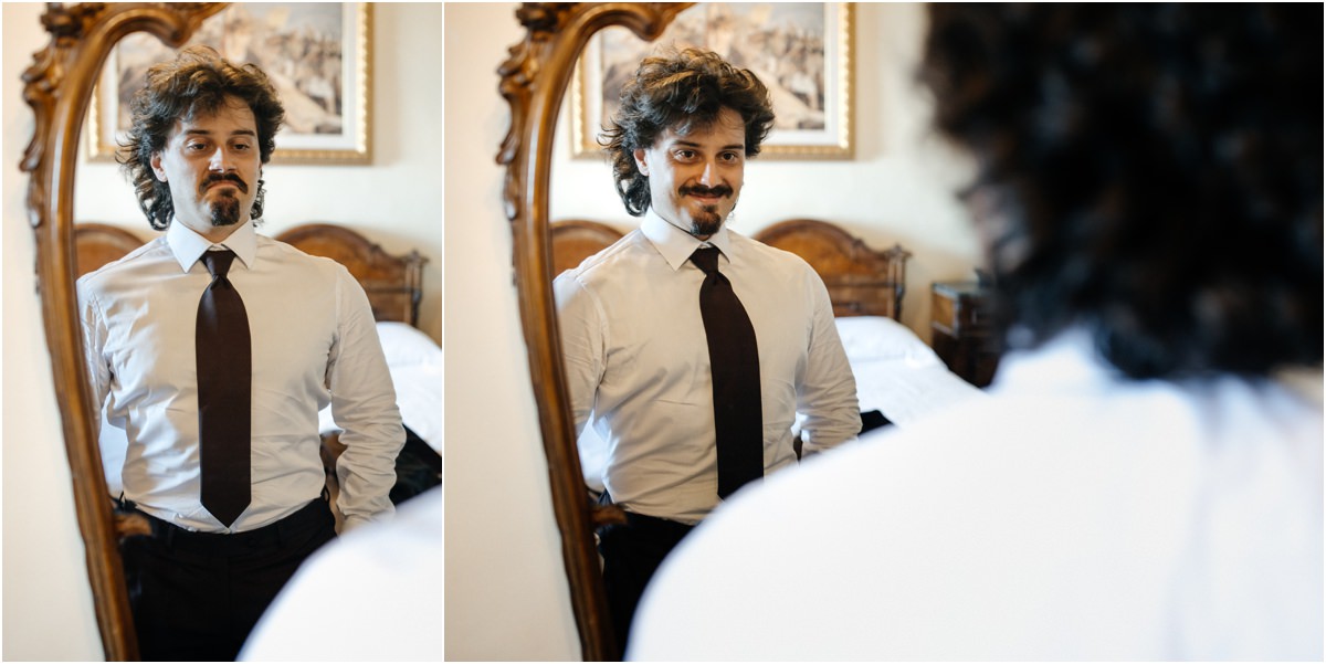 Momento scherzoso dei preparativi dello sposo a Villa del Cardinale
