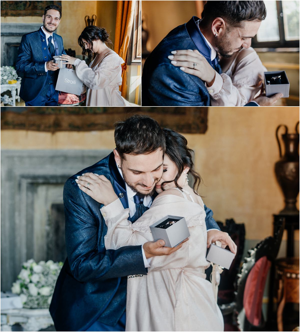 La sposa consegna i regali ai testimoni a Villa del Cardinale
