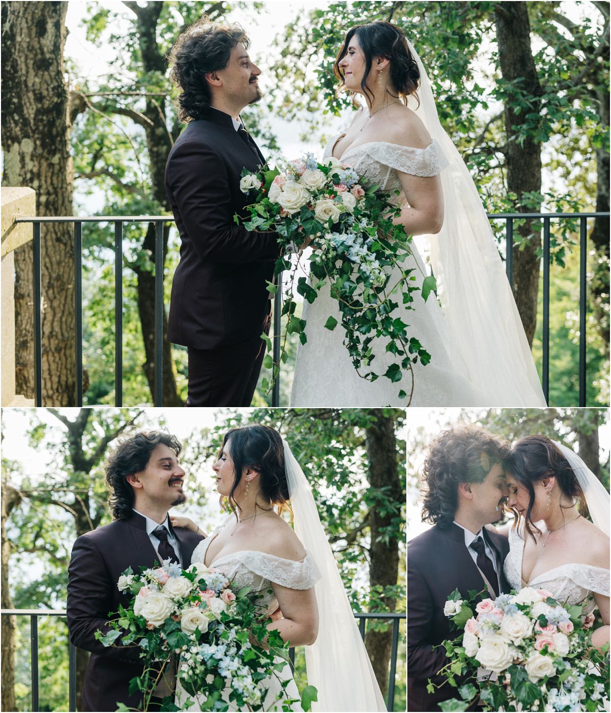 Michela e Giovanni nel parco ombreggiato di Villa del Cardinale