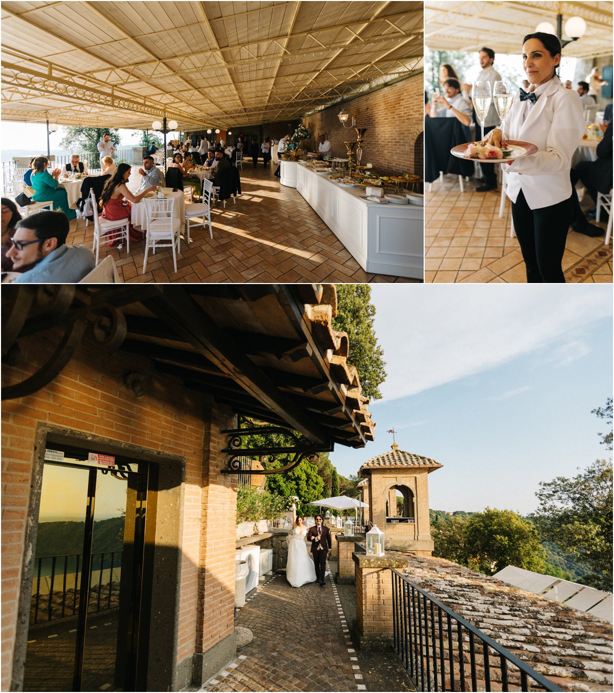 Gli invitati accolgono gli sposi nella terrazza di Villa del Cardinale