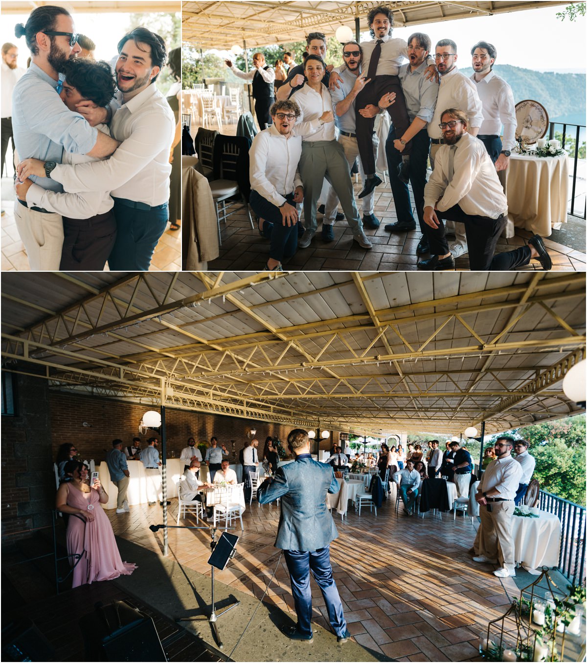 Gli invitati al ricevimento nella terrazza di Villa del Cardinale
