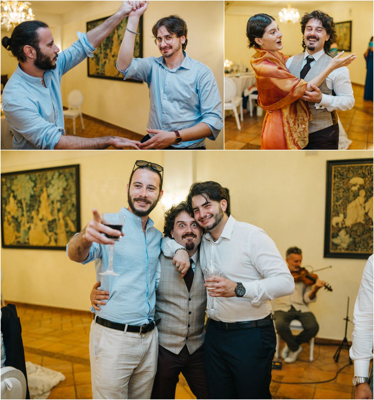 Gli sposi ballano al ricevimento di Villa del Cardinale