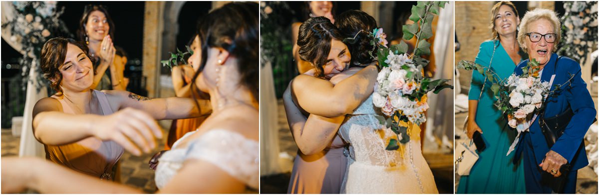 La dedica durante il lancio del bouquet a Villa del Cardinale