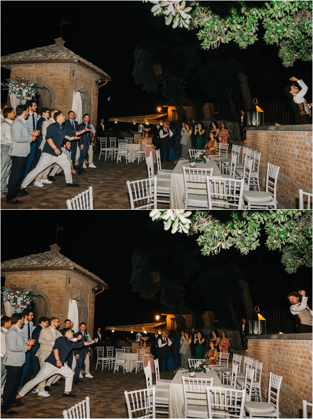 Momento divertente del lancio della giarrettiera a Villa del Cardinale