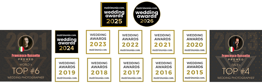 Riconoscimenti Wedding Awards di Matrimonio.com vinti da Francesco Russotto, fotografo di matrimonio a Roma
