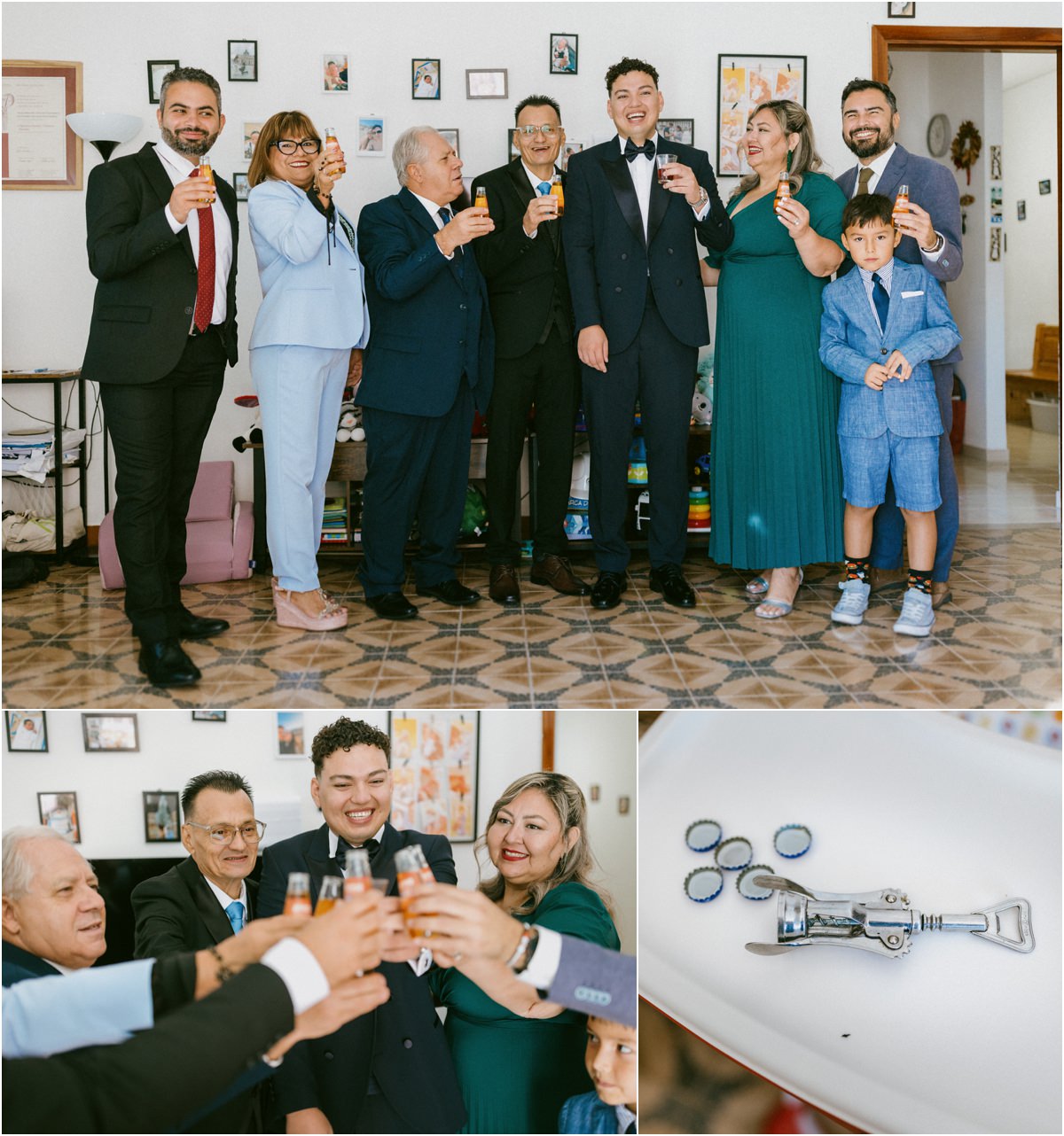 Brindisi di famiglia con lo sposo prima di partire per la Tenuta La Ginestra in Sabina