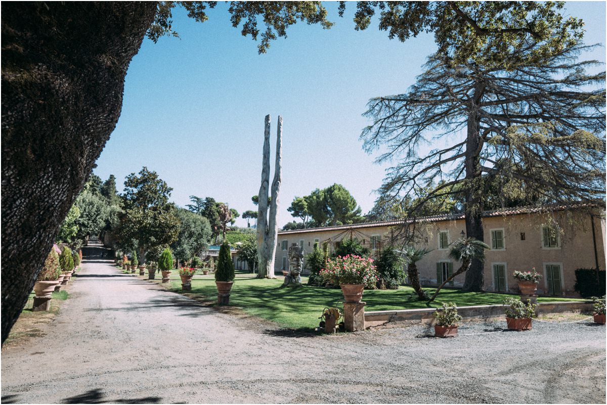 Villa Grazioli Park Avenue Tree-lined gravel avenue in the park of Villa Grazioli, Grottaferrata, on a sunny wedding morning