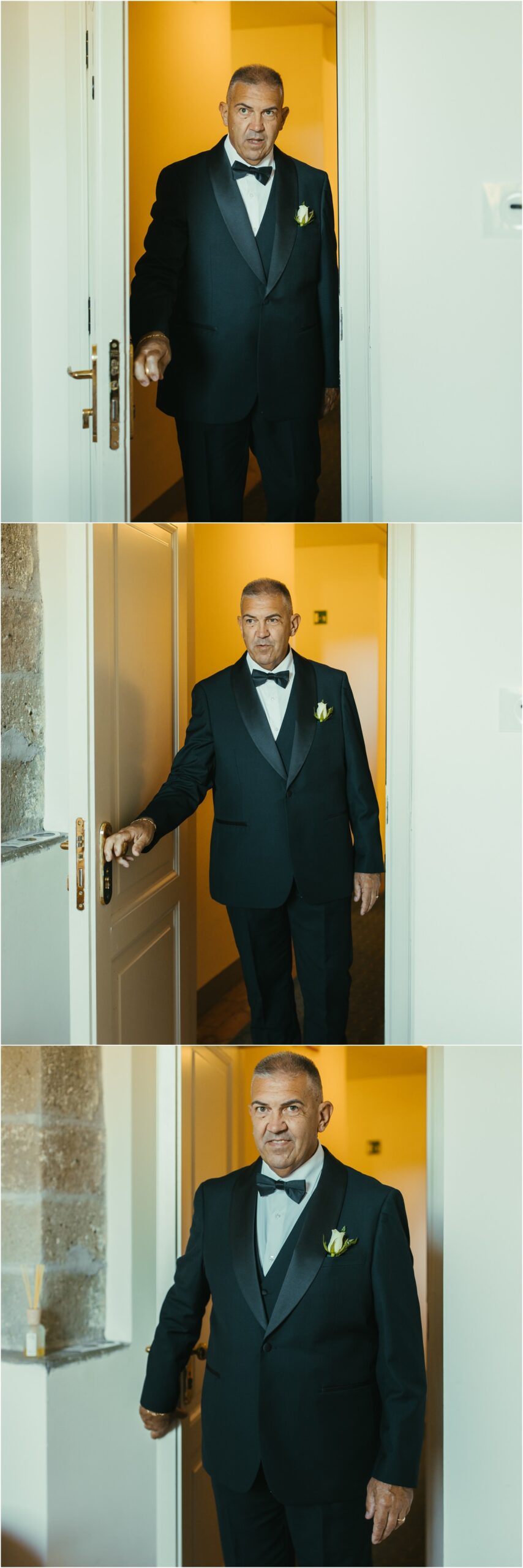 The Moment He Sees the Bride Sequence of a man in a tuxedo opening a door and seeing bride Miriana for the first time