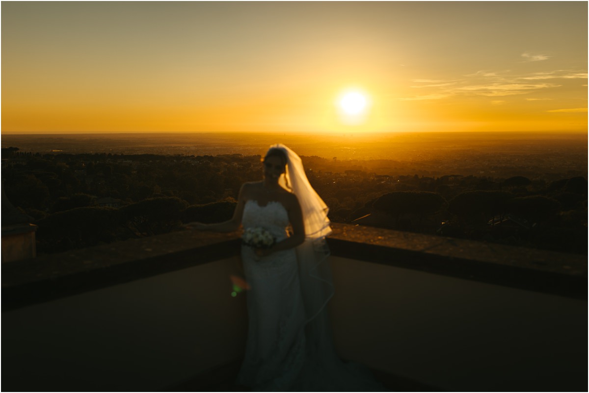 Bride Looking at the Castelli Romani Sunset Bride Miriana looking at the sunset over the countryside from the terrace of Villa Grazioli