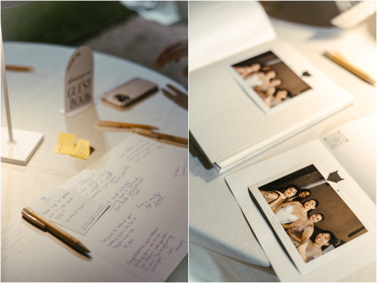 Guest Book and Instant Photos Wedding guest book with handwritten messages and instant photos of the guests