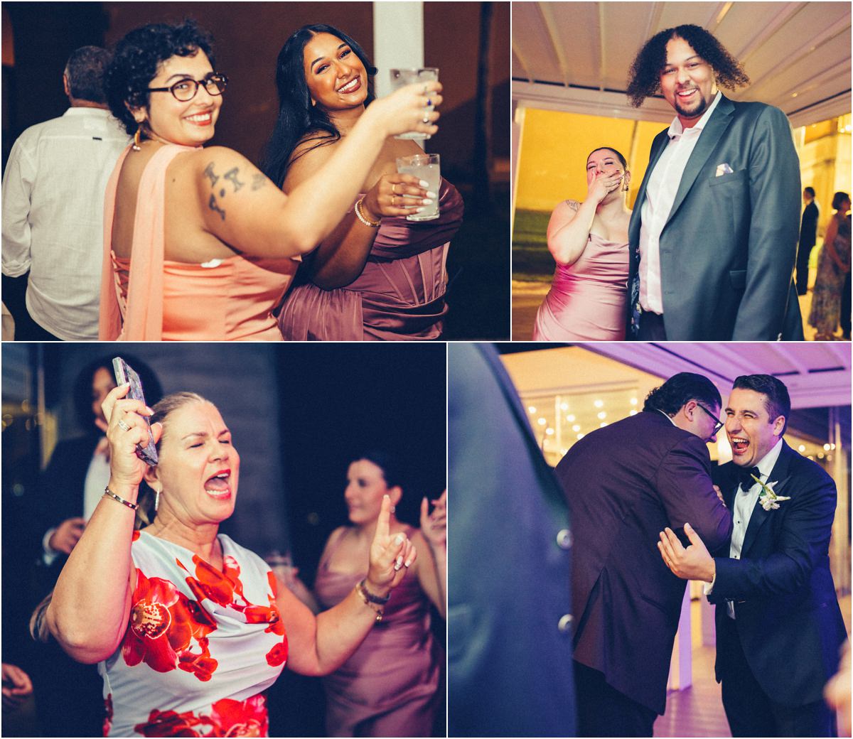 Guests Laughing Guests laughing, hugging and filming on their phones during the wedding party at Villa Grazioli