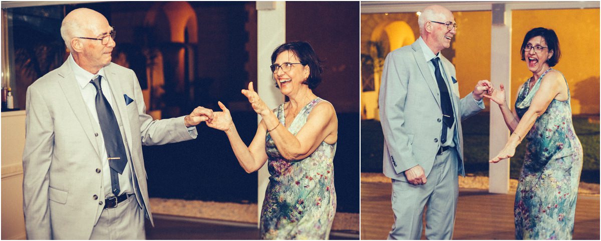 Family Members Dancing Two family members dancing and laughing at the wedding party