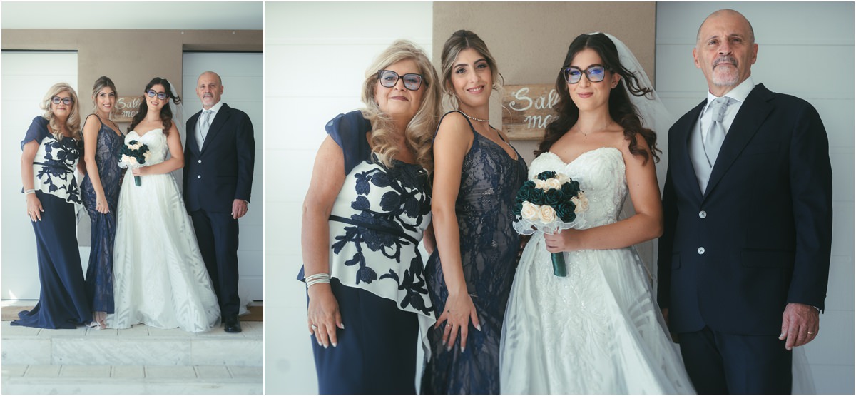 Insieme prima di partire Martina con il bouquet insieme alla famiglia davanti alla camera di Le Jardin Potager