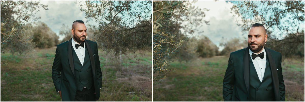 Davide Ritratti di Davide in smoking verde tra gli ulivi di Le Jardin Potager