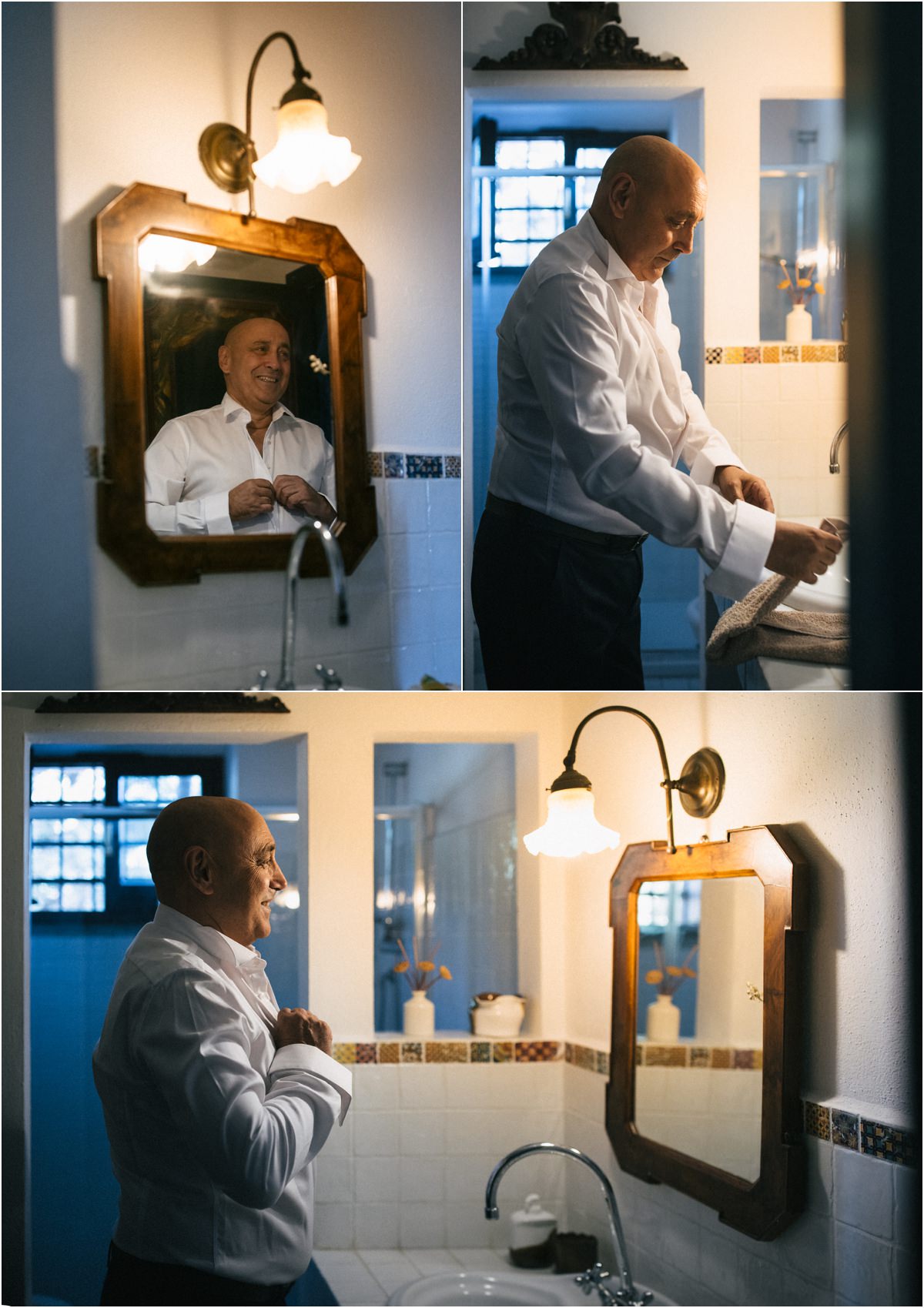 Preparazione dello sposo allo specchio Giuseppe si prepara allo specchio nella stanza del Vecchio Podere