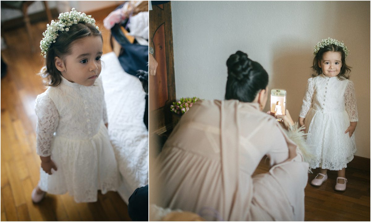 Nipotina durante la preparazione dello sposo La nipotina con la coroncina di fiori e la figlia di Giuseppe durante la preparazione