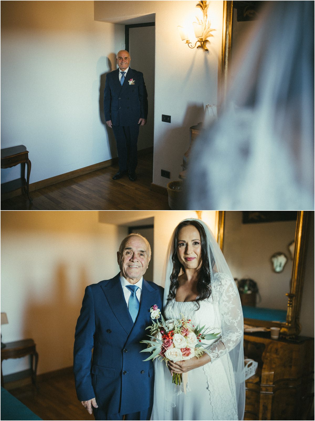 La sposa con il padre Cinzia e il padre pronti a raggiungere Giuseppe