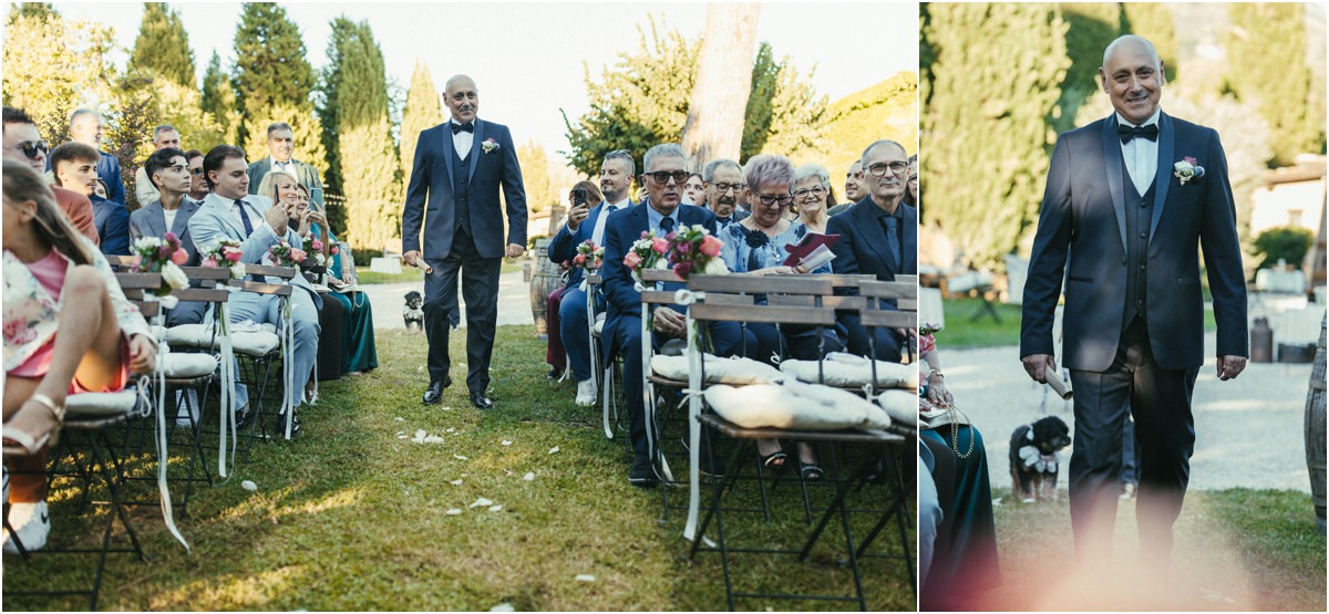 Ingresso dello sposo Ingresso dello sposo Giuseppe tra gli invitati nel giardino