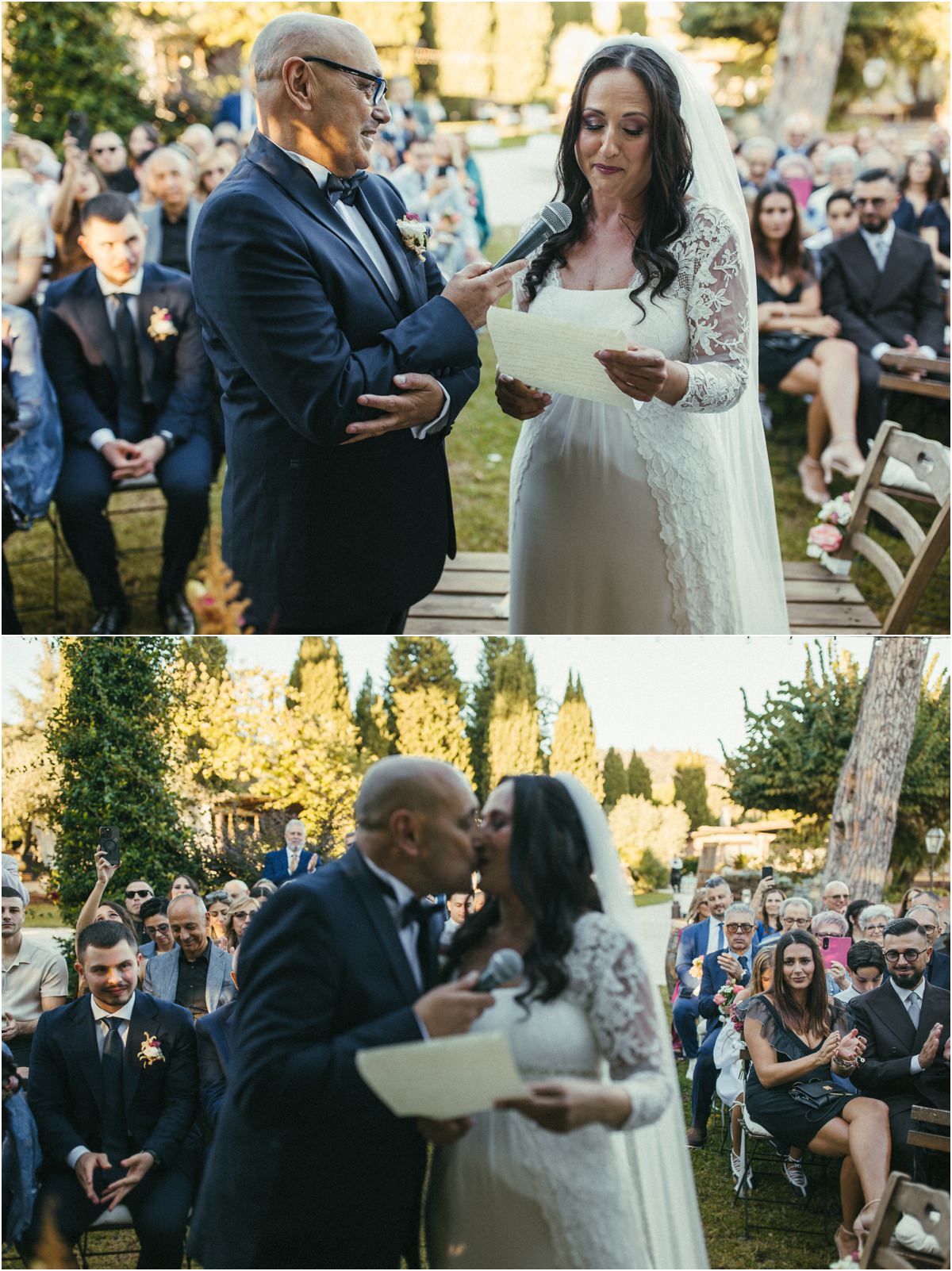 Le promesse degli sposi Giuseppe e Cinzia leggono le promesse e si baciano