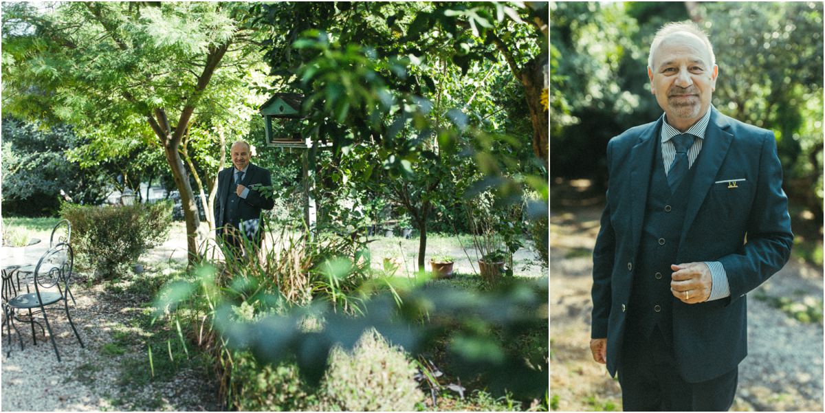 Il papà della sposa a Villa Parco Iris Il papà della sposa Alice attende fuori da Villa Parco Iris