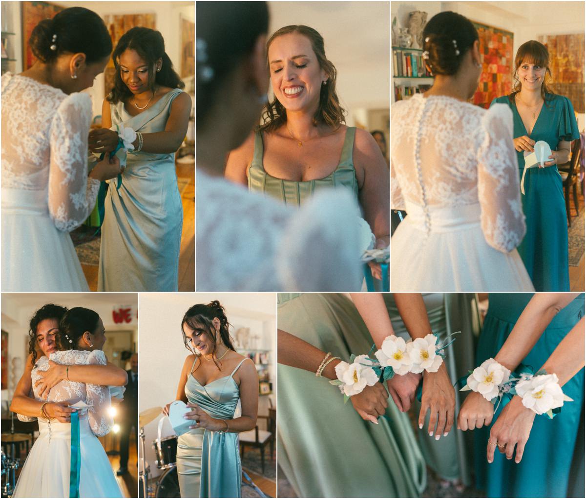 Corsage in seta per le amiche della sposa Alice regala alle amiche i corsage da polso in seta fatti a mano da Bouquet Alternativi