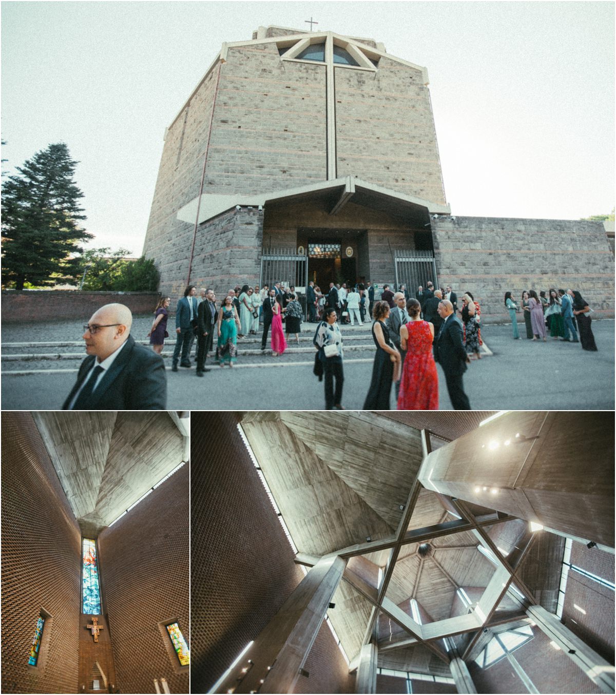 Chiesa di San Policarpo, matrimonio Alice e Valerio La chiesa di San Policarpo a Roma vista da fuori e la sua architettura interna in cemento e luce