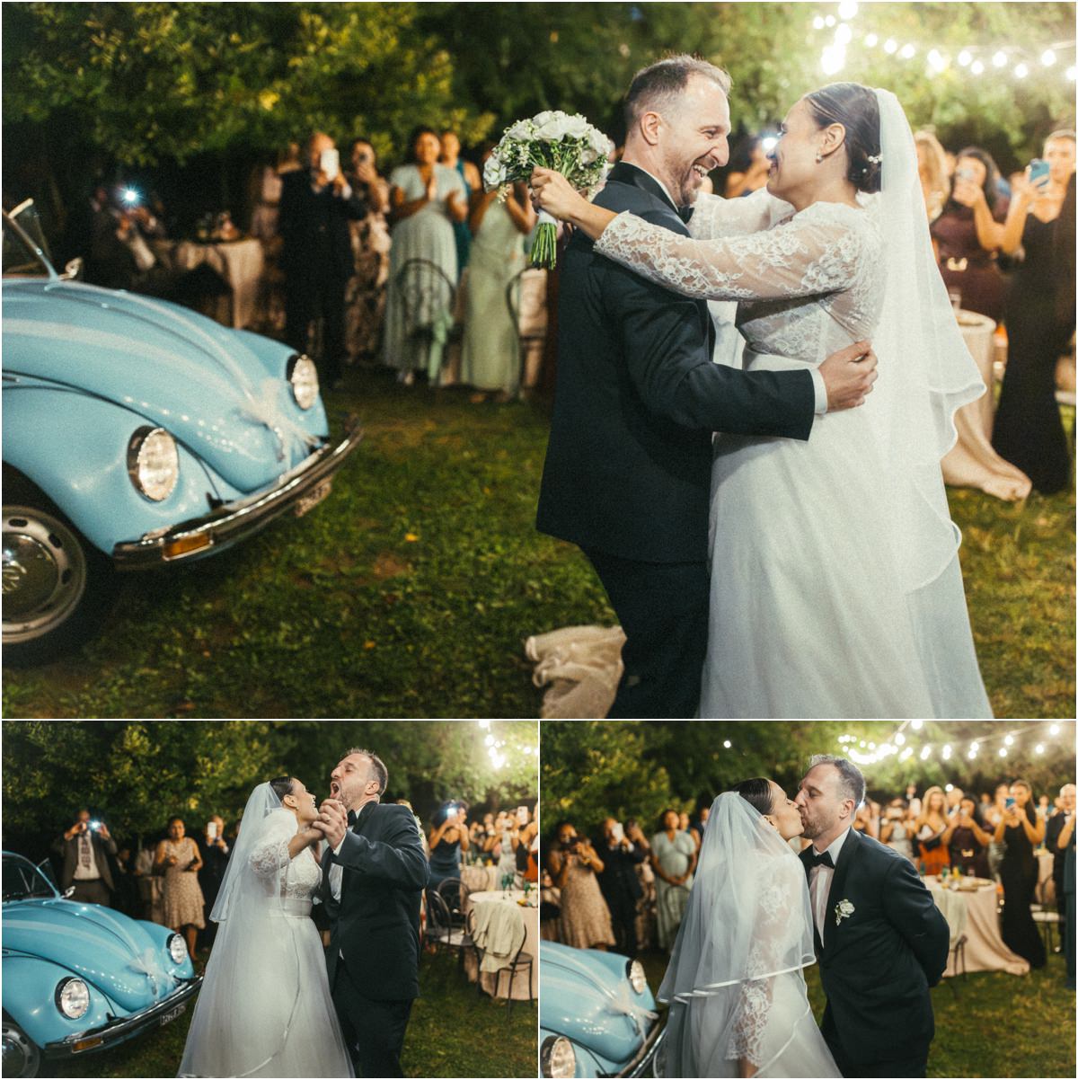 Sposi ballano tra gli invitati Alice e Valerio ballano abbracciati tra gli invitati nel giardino di Villa Parco Iris