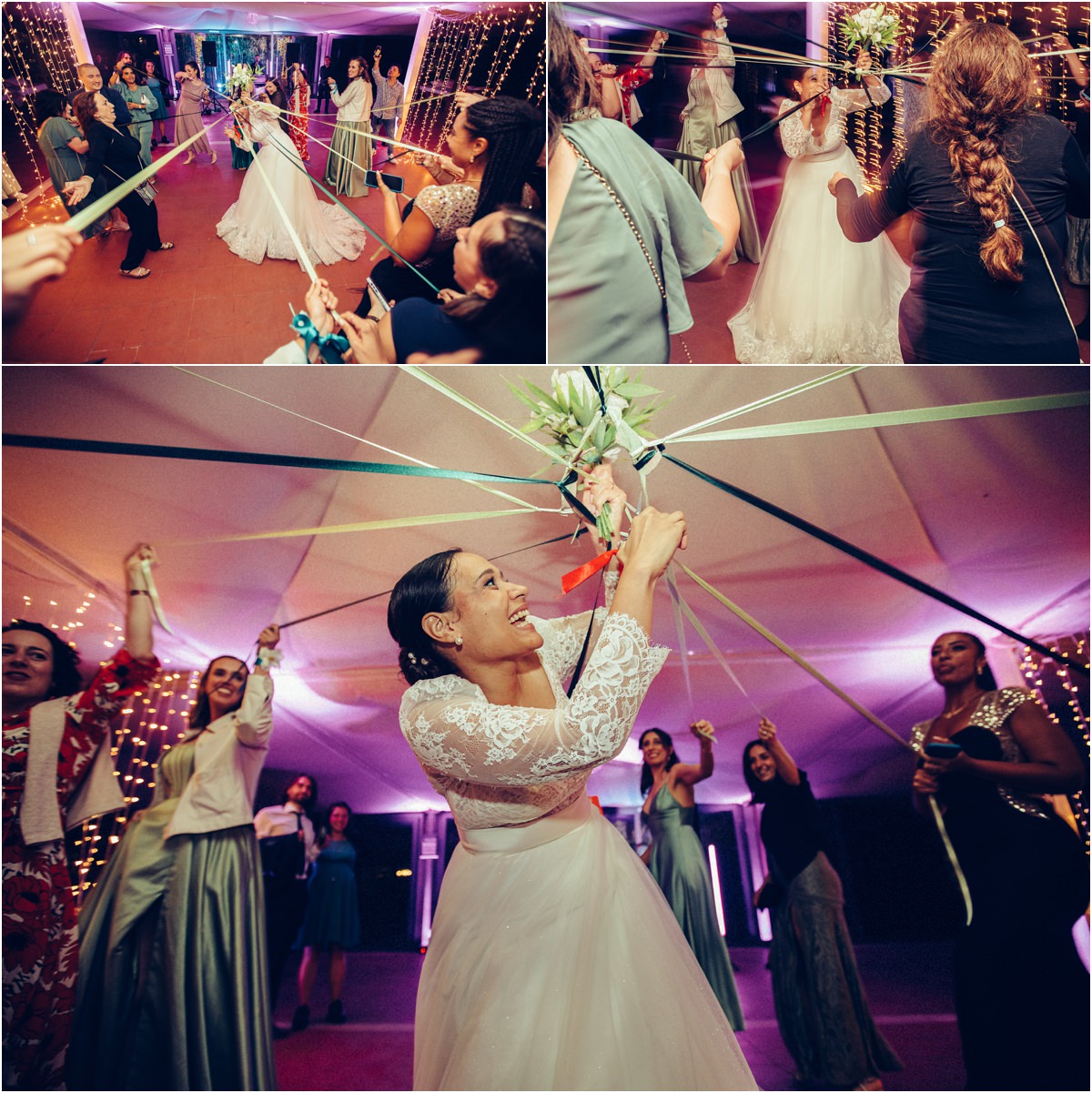 Taglio dei nastri del bouquet Taglio dei nastri del bouquet tra le amiche della sposa